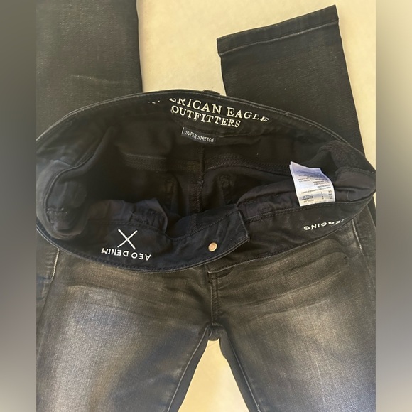 American Eagle Super Stretch Black Charcoal Skinny distressed Jeans Sz-4R.   E10 - Picture 7 of 11